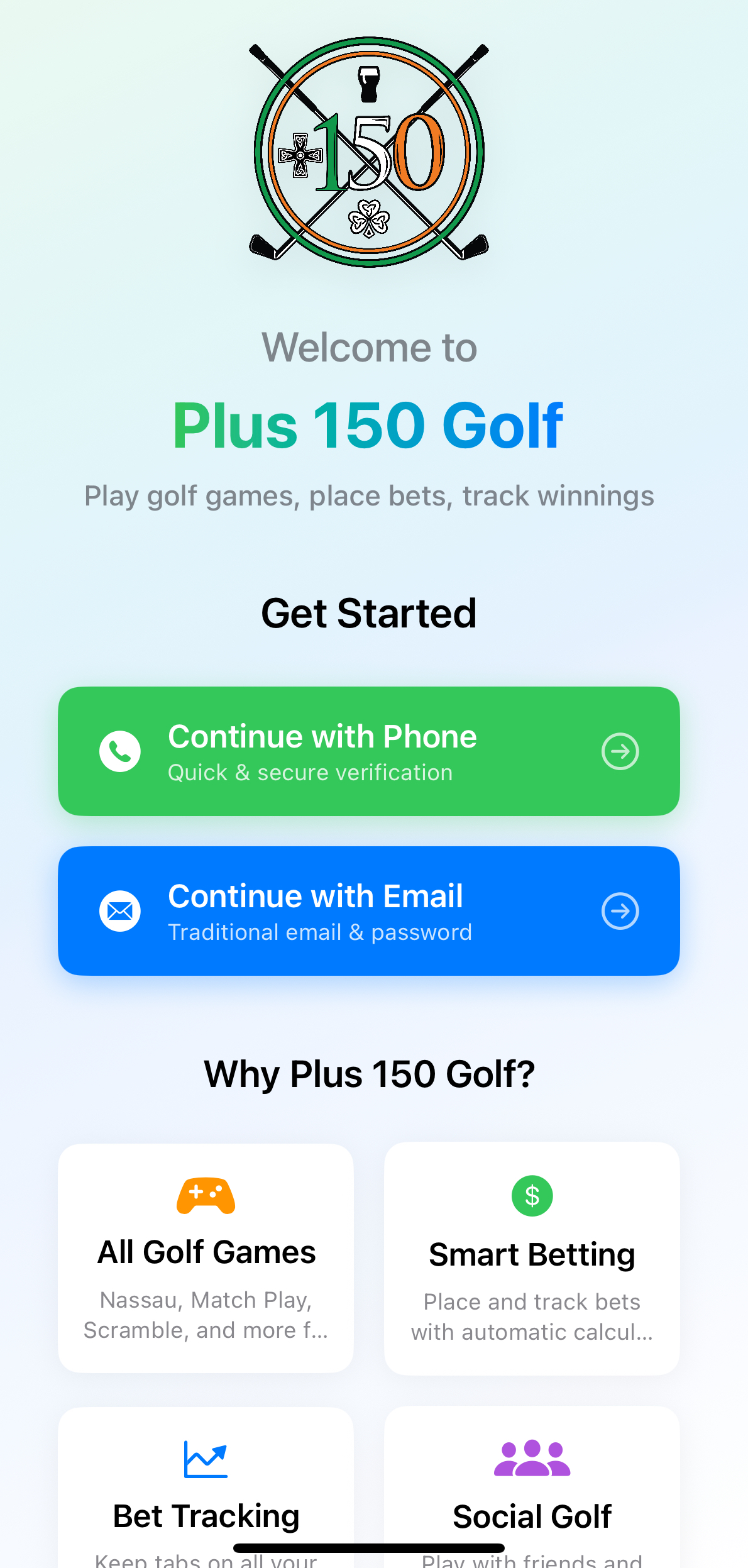 Plus 150 Golf App Interface - Click to join beta